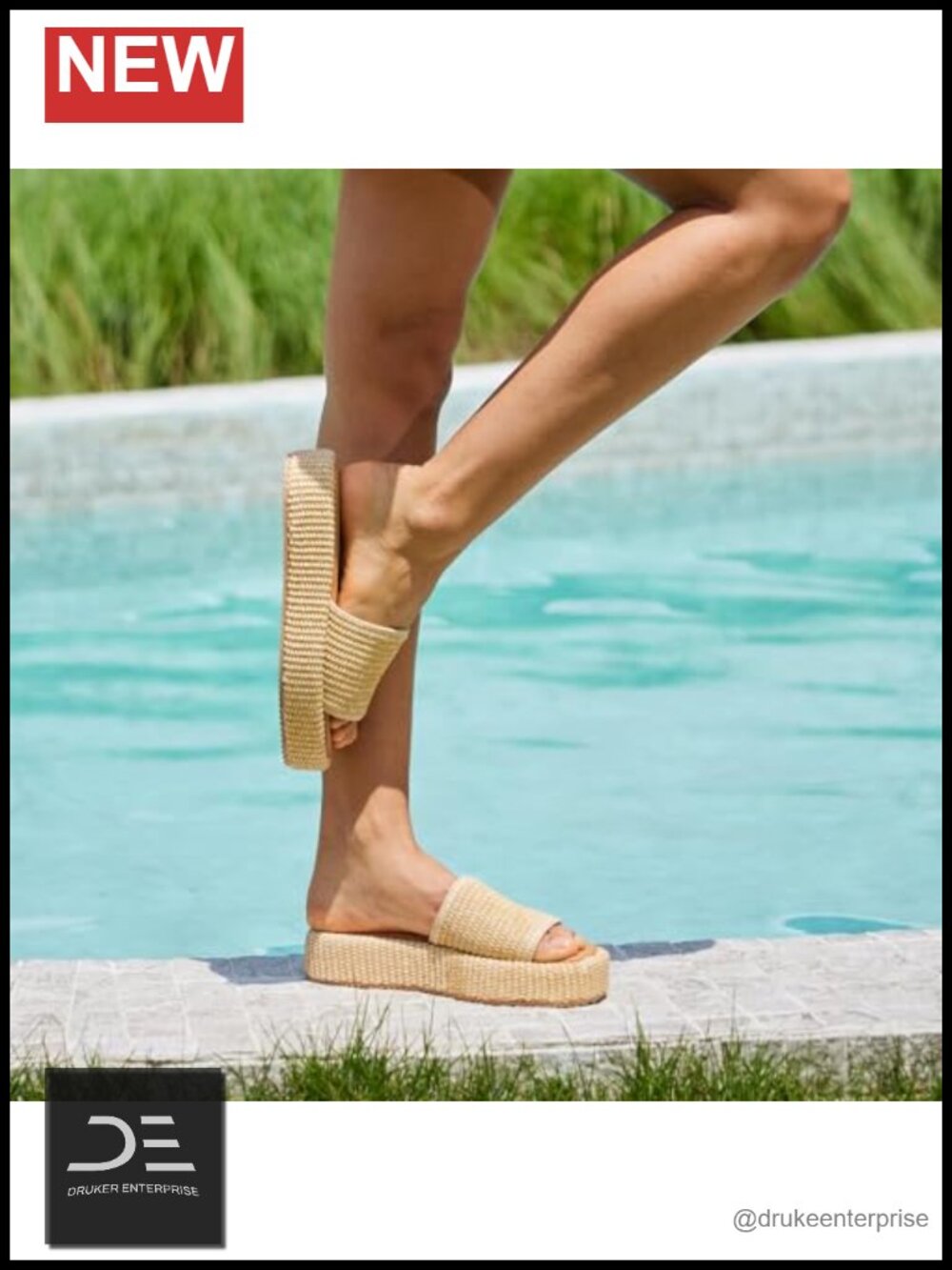 Raffia Platform Sandals, Woven Straw Espadrille Slides, Slip On Summer Beach